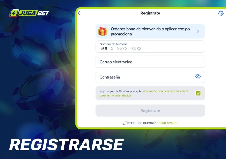 Selección del bono de casino durante el registro en JugaBet